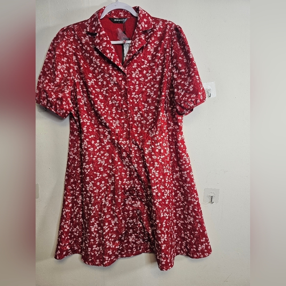 Allegra K Women's Button Up Short Sleeve A-Line Chiffon Vintage Floral Shirt Dre - Picture 6 of 9